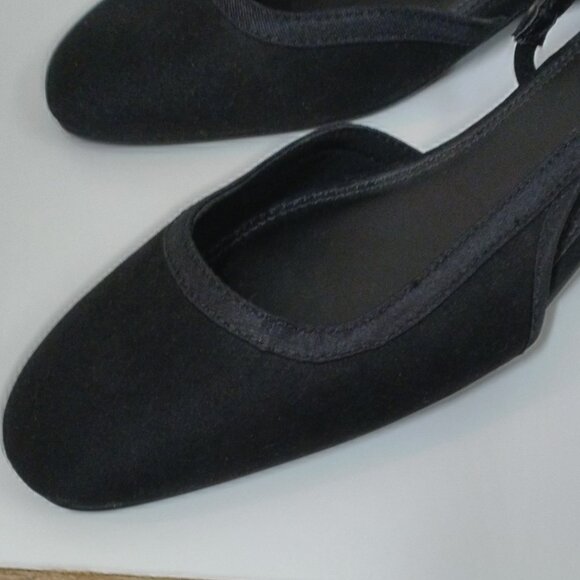 Black Vegan Suede low-heel slingback pumps, NEW size 9 fits small - Picture 5 of 14